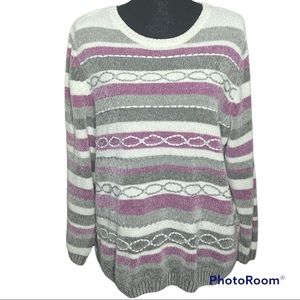 Alfred Dunner Velour Purple & Gray Sweater